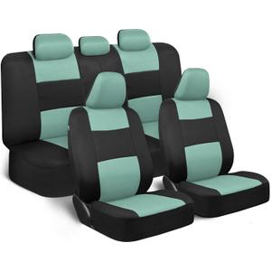 BDK PolyPro Car Seat Covers Full Set in Mint on Black Front and Rear Split Bench Seat Covers Accessories for Auto Trucks Van SUV, Easy to Install