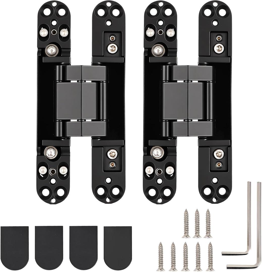 HBL' 2 Pack Hidden Door Hinges, 6 Inch Black Heavy Duty Hidden Hinges for Secret Doors, 3-Way Adjustable to Bulid Conceal Bookcase Door