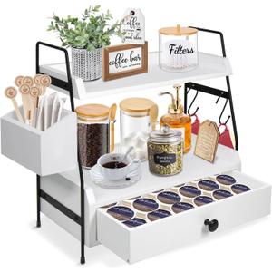 Coffee Bar Accessories and Organizer Countertop, Coffee Station Organizer Kitchen Counter Shelf Organizer, Coffee Condiment Storage, Cup Lid Holder Countertop Shelf for Bathroom