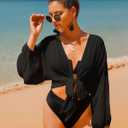 Women's Swimwear Cover Ups Tops Tunic Self-tie Swimsuit Bikini Bathing Suit Long Sleeve Soft Beach Shirt for Women (M)