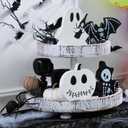 4PCS Halloween Decorations Indoor, Halloween Tiered Tray Decor Table Sign, Halloween Wooden Signs Ghost Bat Pumpkin Cat Blocks Signs, Table Decor Halloween Party Decorations for Mantle Home Shelf (Black and White-4Pcs)