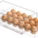 BPA Free Refrigerator Organizer Bins, Stackable Egg Holder, 18 Egg Tray