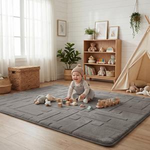 59x79 Baby Play Mat 1.3" Thick Foam Play Mat Nursery Rug Light Grey