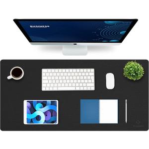 K KNODEL Large Office Leather Desk Mat, Mouse and Keyboard Pad, Computer and Laptop Mat, Desktop Protector and Cover, Writing Pad and Blotter (35.4"x17", Black)