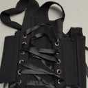 SOLY HUX Women's Y2K Vintage Strapless Overbust Corset Top Corset Boned Lace-Up Back Bodyshaper Crop Bandeau Top (Plain Black)