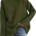 PRETTYGARDEN Casual Long Sleeve Oversized Sweaters for Women 2025 Loose Mock Neck Pullover Sweater Ribbed Knit Fall Clothes (Medium, Army Green)