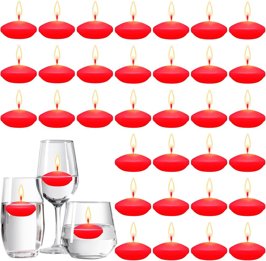Nuanchu 30 Pcs Red Floating Candles Centerpieces Bulk 1.5 Inch Small Unscented Votive Floating Candles Decoration for Birthday Wedding Party Anniversary Holiday Party Gifts Home Pool Decor