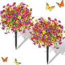 2 Pack Artificial Outdoor Plants Topiaries Fake Flowers for Outside, 21" UV Resistant Fake Bushes Ball Realistic Faux Flowers Greenery with Stakes for Front Porch, Garden, Yard (Multicolor)