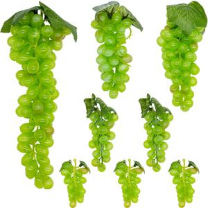 Woohome 8 Bunches Artificial Grape Fake Grapes, Green Decorative Grapes Bunches with Vines for Vintage Wedding Favor Fruit Wine Decor Faux Fruit Props