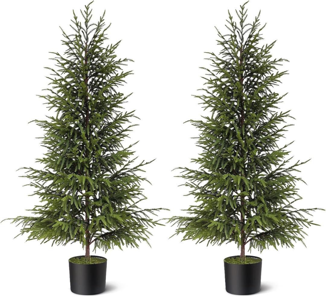 4ft Christmas Norfolk Pine Tree Artificial Christmas Tree Faux Potted Plants for Front Porch Christmas Indoor Outdoor Decor2 PCS