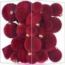Flocked Ornaments for Christmas Tree Decorations - 35pcs Burgundy Velvet Ball Ornament for Winter Holiday Decor - Plastic Shatterproof Xmas Ornaments Bulk
