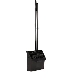 Carlisle FoodService Products Duo-Pan Lobby Broom and Dustpan Set  36" Upright Broom with 2-Piece Handle and Pivoting Pan  Compact Commercial Floor Tool for Tight Spaces, Black