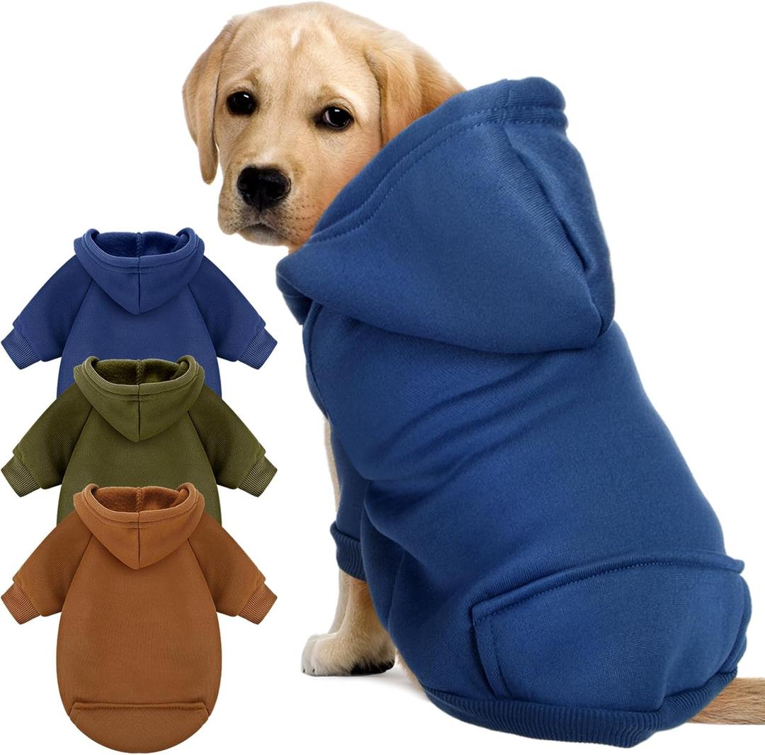 3 Pcs Small Dog Winter Hoodie Warm Soft Puppy Dog Hoodie Sweatshirts with Pocket Pet Clothes for Dogs Cat Costume(L: Weight: 13.2-17.2lb,Dark Color)
