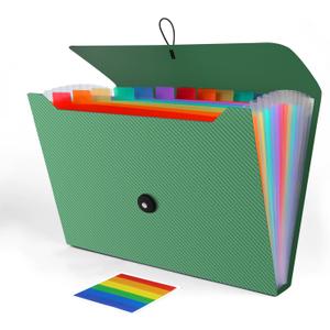 Expanding File Folder, Accordion File Organizer for Sorting Documents and Papers, 13 Pockets File Storage Organizer for Home, Travel and Office Use (Green)