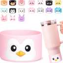 for Stanley Boot, Cute Cartoon Animal Silicone Boot for Stanley Cup 40 oz Quencher Adventure Tumbler, Water Bottle Boot for Stanley Iceflow 20 30 Oz, Stanley Cup Boots Accessories Protector Cove (Penguin - Pink)
