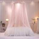 VETHIN Double Layer Princess Round Dome Canopy Bed Curtain for Girls Adults,Children Dreamy Mosquito Net,Cute Bedroom Decoration Castle Play Tent Reading Nook Canopies(Dome-Pink/White), Queen