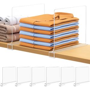 6 PCS Shelf Dividers for Closet Organization Acrylic Clear Closet Shelf Divider for Wooden Shelving Suitable for Wooden or Vertical Shelves Or Bedroom, Kitchen and Office (6 Pack)