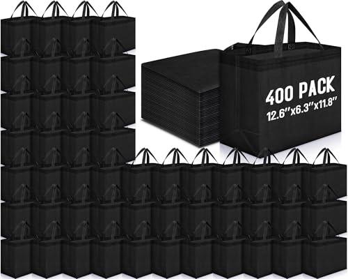 Windyun Reusable Grocery Bags Large Non Woven Shopping Bags with Handles Foldable Portable Tote Bulk, 12.6 x 11.8 x 6.3 Inch(100 Pcs, Navy Blue)
