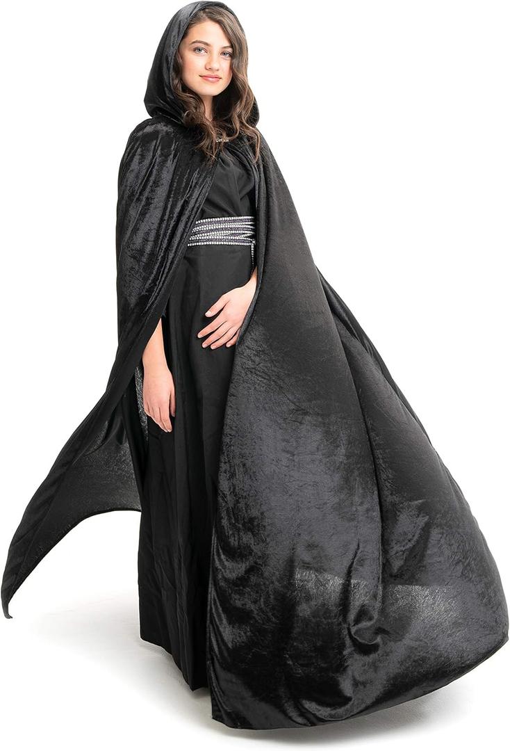 Little Adventures Deluxe Velvet Adult Cloak Cape with Lined Hood - Machine Washable Durable Cosplay Party Costume (Black)