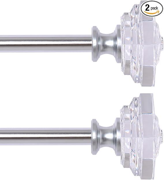 2 Pack Curtain Drapery Rod，Acrylic Square Finials Curtain Rod，3/4" Diameter Single Deorative Curtain Rod, Adjustable Length from 28 to 48 Inches