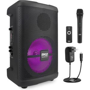 Pyle Portable Bluetooth PA Speaker-240W 8 Rechargeable Indoor/Outdoor BT Karaoke Audio System-TWS, Party Lights, LED Display, FM/AUX/MP3/USB/SD, 6.5mm in, Carry Handle-Wireless Mic, Remote Control