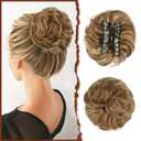 SOFEIYAN Claw Clip Messy Bun Hair Piece Wavy Curly Hair Bun Clip in Claw Chignon Ponytail Hairpieces Synthetic Tousled Updo Hair Extensions Scrunchie Hairpiece for Women, Brown & Blonde