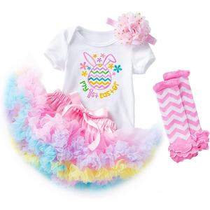 Fairy Baby Infant Baby Girls My 1st Easter Outfit Newborn Easter Bunny Romper Tutu Skirt Sets Headband Leg Warmer 4Pcs 3-6M