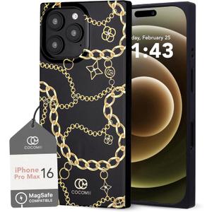 Cocomii Rectangle Case for iPhone 16 Pro Max, Compatible with MagSafe, Gold Chain