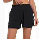 Ksmien Women's 2 in 1 Running Shorts - Lightweight Athletic Workout Gym Yoga Shorts Liner with Phone Pockets Black, XXL