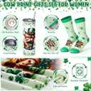 FoldTier 8 Pcs St. Patrick's Day Highland Cow Gifts for Women Irish Highland Cow Stuff with 20oz Tumbler Blanket Canvas Tote Bag Makeup Bag Socks Keychain Hair Claw Gift for Coworker Friend Lover