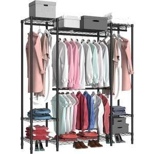 Garment Rack Heavy Duty Clothes Rack for Hanging Clothes,Metal Garment Rack,Freestanding Clothing Rack,Adjustable Custom Closet Rack,54" L x 13.8" W x 75.8" H, Max Load 750LBS,Black
