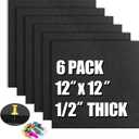 AKTOP Cork Board Bulletin Board 12x12, 1/2" Thick Felt Cork Board Tiles 6 Pack, Small Square Pin Board for Wall, Self Adhesive Corkboards with 60 Push Pin Wood Clips for School, Home & Office, Black