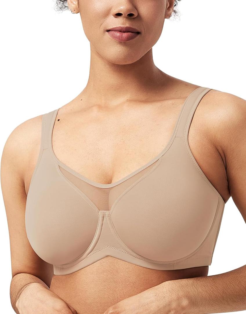 HSIA Minimizer Bras for Women Plus Size, Full Coverage Coolcomfort T Shirt Unlined Bra with Underwire for Heavy Breast (Beige), 36D