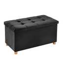 30 Inches Folding Storage Ottoman Bench, Velvet Storage Chest, Footrest Couch with Wooden Legs, Support 350lbs for Bedroom, Living Room, Hallway, Black