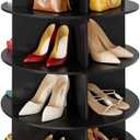 SpaceAid 4 Tier Rotating Shoe Rack Tower, Spinning Shoe Display Lazy Susan, Revolving 360 Shoe Rack Storage Round Carousel, Vertical Handbag Rotate Shoes Closet Organization (4-Tier Black)