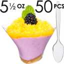 DLux 50 x 5 oz Mini Dessert Cups with Spoons, Large Swirl - Clear Parfait Appetizer Cup - Small Reusable Serving Bowl for Tasting Party Desserts Appetizers - With Recipe Ebook
