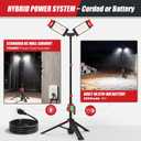 SYLSTAR Hybrid Powered LED Work Light with Tripod, 12000 Lumens Corded & Rechargeable Battery Work Light, 7.4ft Aluminum Telescopic Stand, 3 Brightness Levels, IP65, Dual Head, Portable Job Site Light