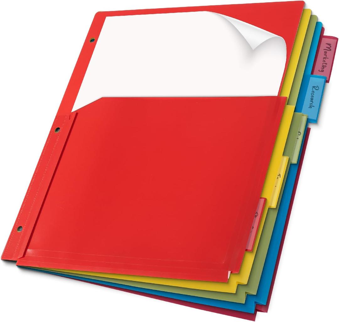 Mr. Pen- Expanding Binder Dividers with Pockets and Tabs, 5 Tabs, Colorful Dividers for 3 Ring Binder with Pockets