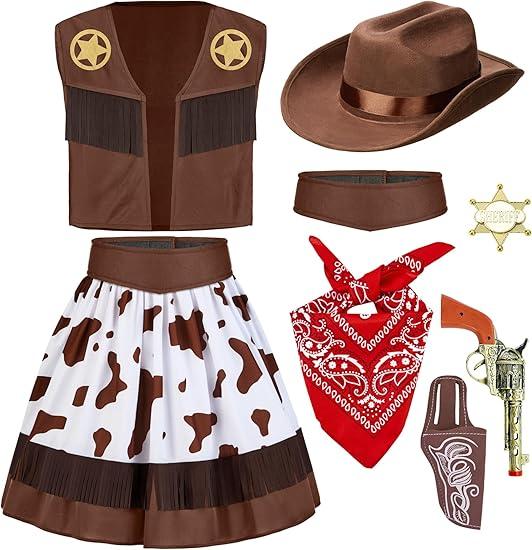 Halloween Cowgirl Costume for Girls, Kids Western Costume, Cowgirl Outfit with Hat for Toddler Cosplay M