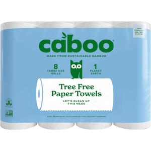 Caboo Tree Free Paper Towels, 8 Rolls, Earth Friendly Sustainable Kitchen Paper Towels with Strong 2 Ply (8 Count (Pack of 1), White)