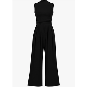 PRETTYGARDEN Womens Summer Jumpsuits Dressy Casual One Piece Outfits Sleeveless Mock Neck Wide Leg Pants Rompers with Pockets, Large