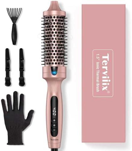 Terviiix Thermal Brush Get Voluminous Style, Quick Heating Hot Brush, Ceramic Tourmaline Ionic Heated Curling Iron, Digital Display 9 Temperatures Curling Wand, Dual Voltage, 1.5 Inch