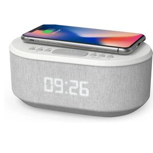 i box Dawn RadioFM , Bluetooth Wireless Speaker, Fast Charging, Clock Radio, LED Display, USB Charger, Dimmable Night Light, Alarm Clock Feature, Wireless Charger, Digital Clock, Dual Alarm