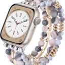 VISOOM Beaded Boho Bracelet Compatible for Apple Watch Band 40mm/38mm/41mm/42mm Series 11 10 9 8 7 SE Series 6/5/4 Women Fashion Cute Handmade Crystal Beads Stretchy Watch Strap for iWatch Bands 3/2/1 (Pink Zebra)