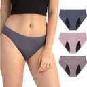 Neione Period Underwear Menstrual Panties High-Cut Cheeky Bikini Briefs Women Girls (Large, 3-pk Senses)