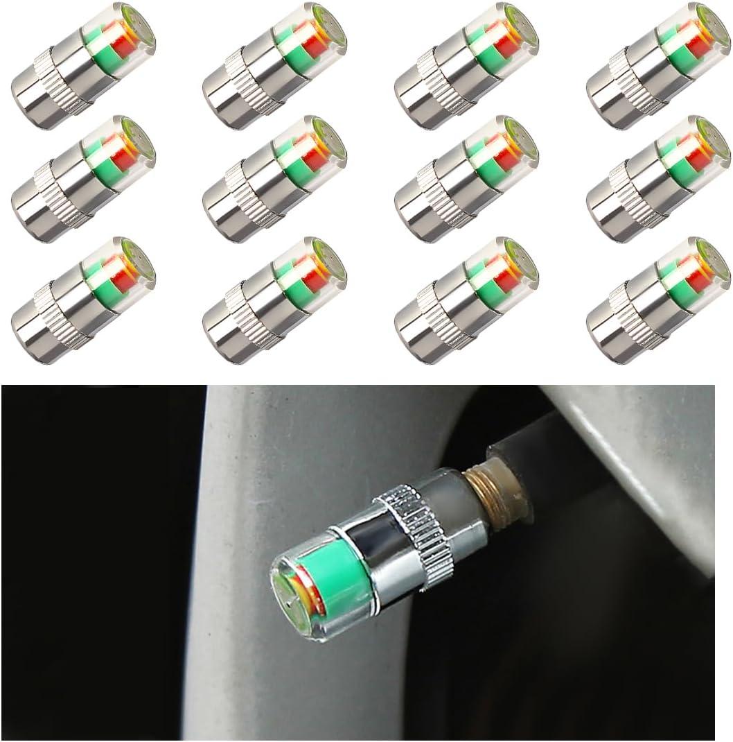 2 x Yourkar 12 PCS Tire Pressure Monitor Valve Stem Caps, 2.4Bar 36PSI Car Tire Pressure Monitor Sensor Indicator with 3-Color Eye Alert, Universal Valve Stem Caps for Cars (Silver, 12 PCS)
