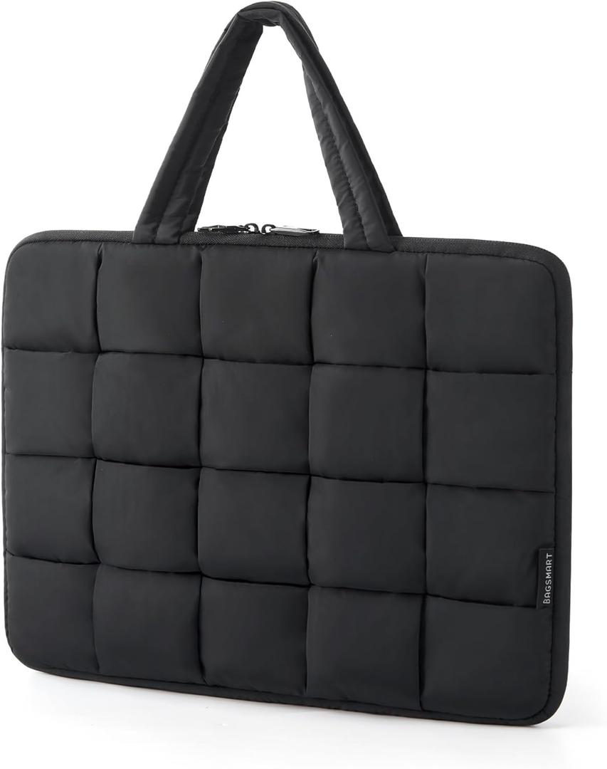 BAGSMART 15.6 Inch Laptop Case, Lightweight Puffy Laptop Sleeve with Handle, Compatible with MacBook Air Pro 15 16 Inch M4 M3 M2 M1, Laptop Bag for Women Fitted with Dell,HP, Black
