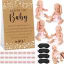 33 Pcs Baby Shower Diaper Changing Game Supplies Including Dolls Blindfold Diapers Wooden Sign for Changing Race Gender Reveal Party Favors(Retro)