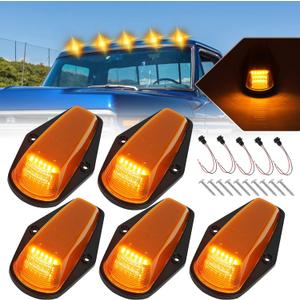 D-Lumina Amber Lens Roof Cab Marker Lights for Fo-rd F150 F250 F350 1973-1997, Amber LED Cab Roof Top Marker Running Lights Assembly, Pack of 5
