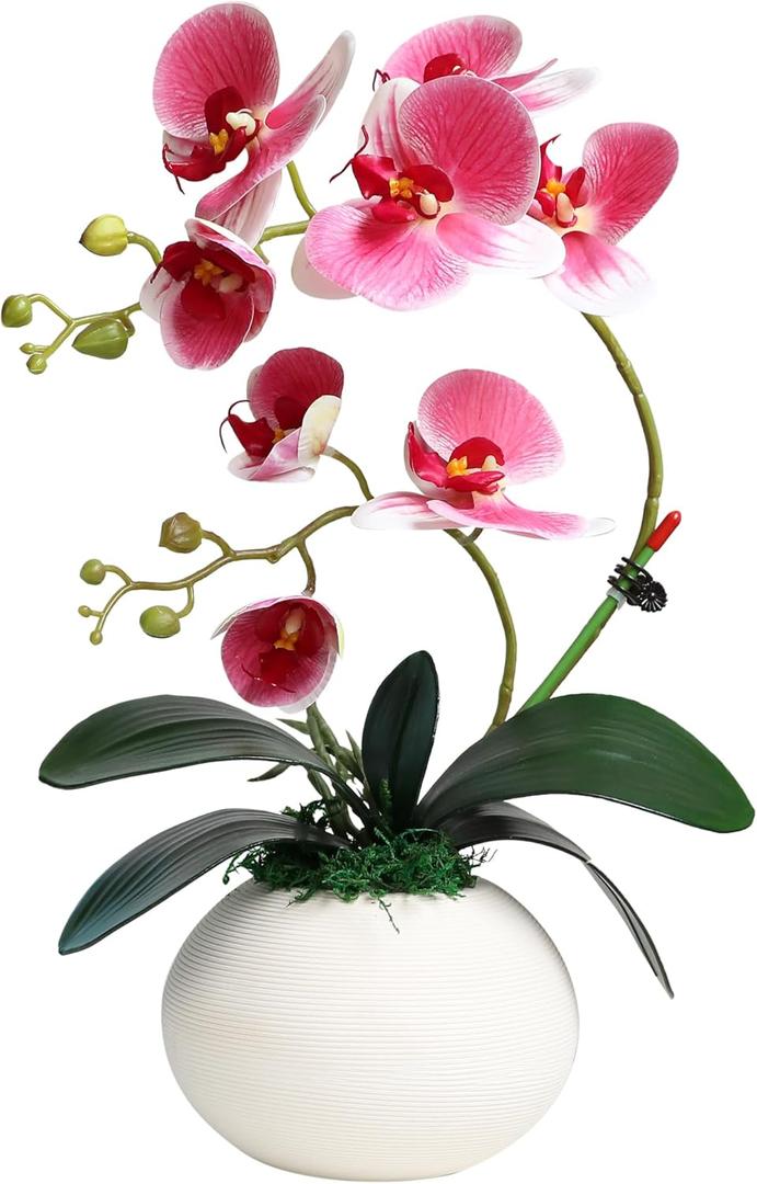 Forlaoers Modern 17" Pink Artificial Orchid Faux Flowers in vase Fake Plant Floral Arrangements Table Centerpieces for Dining Room Home Office Bathroom Decorations Indoor Farmhouse Wedding Decor